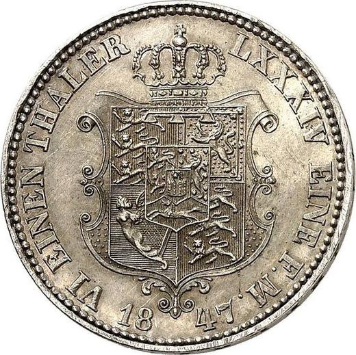 Reverso 1/6 tálero 1847 B - valor de la moneda de plata - Hannover, Ernesto Augusto 
