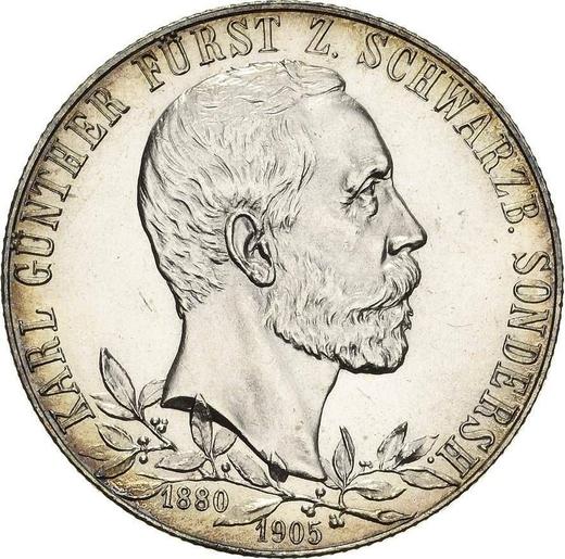 Аверс монеты - 2 марки 1905 года "Шварцбург-Зондерсгаузен" 25 лет правления Тонкий кант - цена серебряной монеты - Германия, Германская Империя