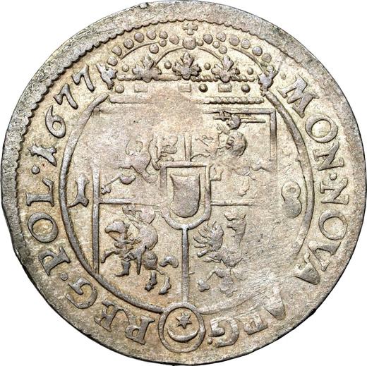 Rewers monety - Ort (18 groszy) 1677 "Tarcza prosta" - cena srebrnej monety - Polska, Jan III Sobieski