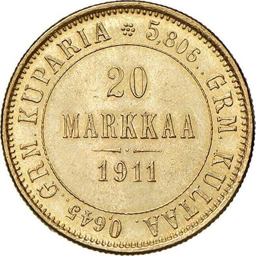 Rewers monety - 20 marek 1911 L - cena złotej monety - Finlandia, Wielkie Księstwo