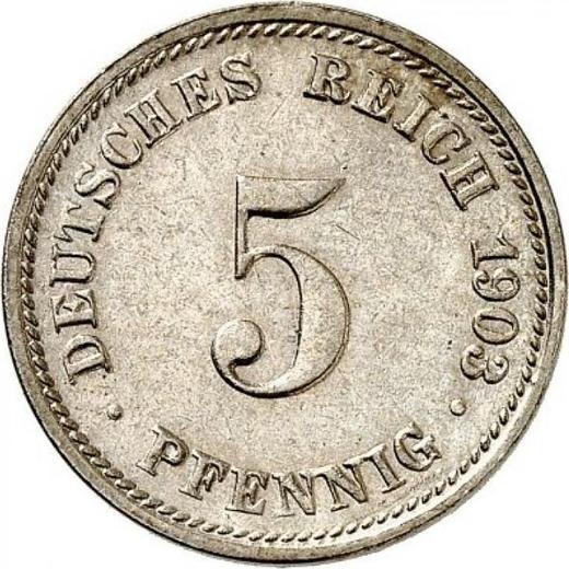 Аверс монеты - 5 пфеннигов 1903 года D "Тип 1890-1915" - цена  монеты - Германия, Германская Империя