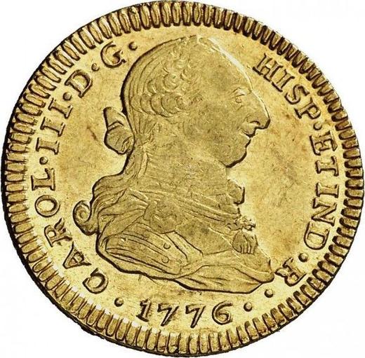Аверс монеты - 2 эскудо 1776 года P SF - цена золотой монеты - Колумбия, Карл III