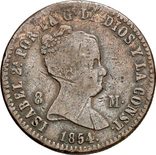 Anverso 8 maravedíes 1854 Ba "Valor nominal sobre el reverso" - valor de la moneda  - España, Isabel II