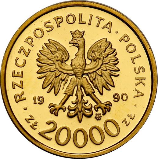 Аверс монеты - 20000 злотых 1990 года MW "10 лет профсоюзу "Солидарность"" - цена золотой монеты - Польша, III Республика до деноминации