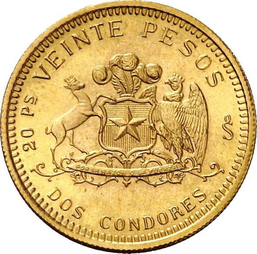Аверс монеты - 20 песо 1976 года So - цена золотой монеты - Чили, Республика