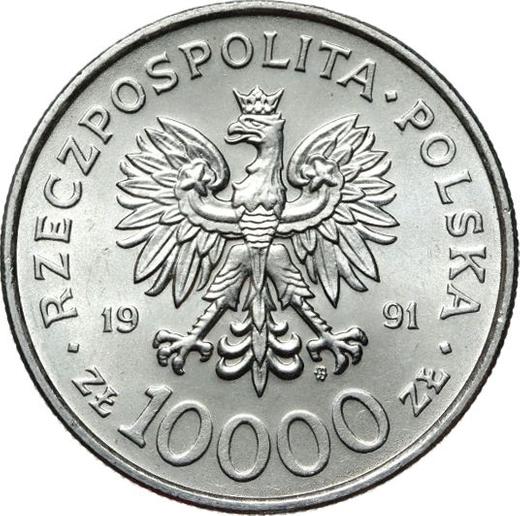 Avers 10000 Zlotych 1991 MW "Verfassung" - Münze Wert - Polen, III Republik Polen vor Stückelung