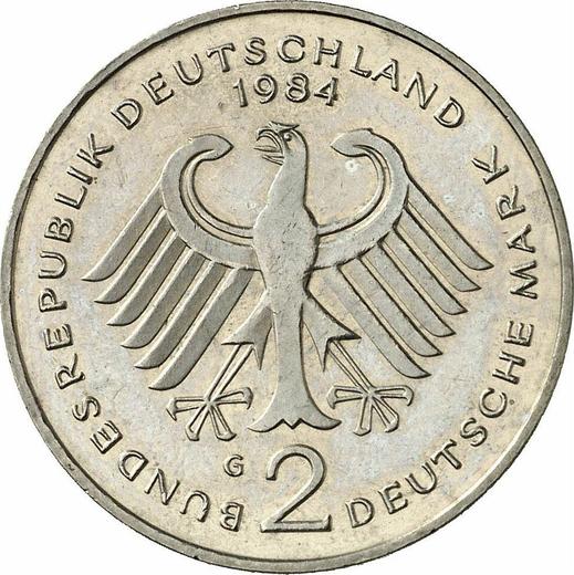 Reverso 2 marcos 1984 G "Theodor Heuss" - valor de la moneda  - Alemania, RFA