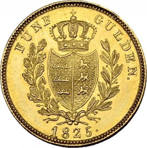 Реверс монеты - 5 гульденов 1825 года W - цена золотой монеты - Вюртемберг, Вильгельм I