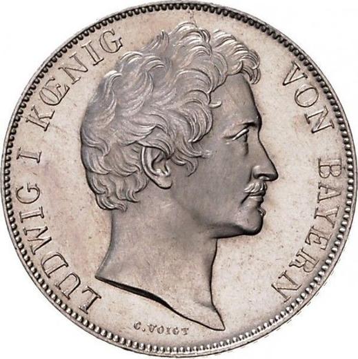 Аверс монеты - 1 гульден 1843 года - цена серебряной монеты - Бавария, Людвиг I