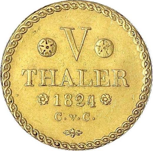 Реверс монеты - 5 талеров 1824 года CvC - цена золотой монеты - Брауншвейг-Вольфенбюттель, Карл II