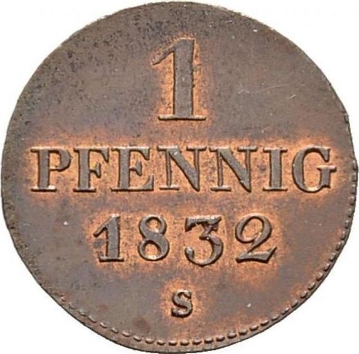 Реверс монеты - 1 пфенниг 1832 года S - цена  монеты - Саксония, Антон
