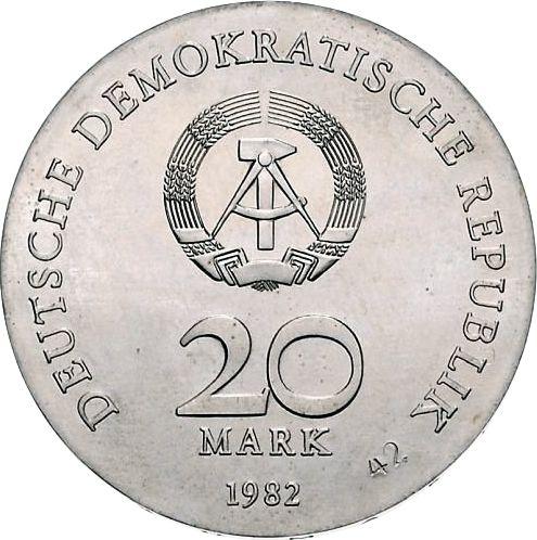 Rewers monety - Próba 20 marek 1982 "Clara Zetkin" - cena srebrnej monety - Niemcy, NRD