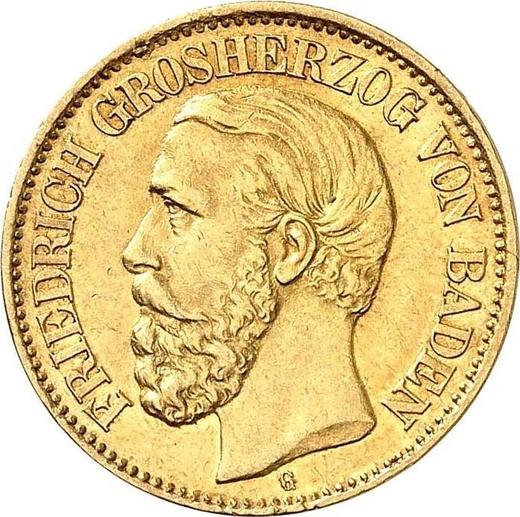 Аверс монеты - 10 марок 1893 года G "Баден" - цена золотой монеты - Германия, Германская Империя