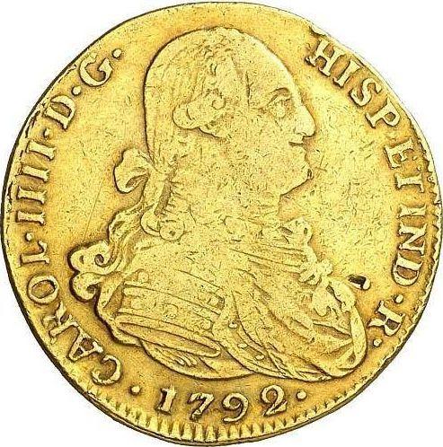 Anverso 4 escudos 1792 NR JJ - valor de la moneda de oro - Colombia, Carlos IV