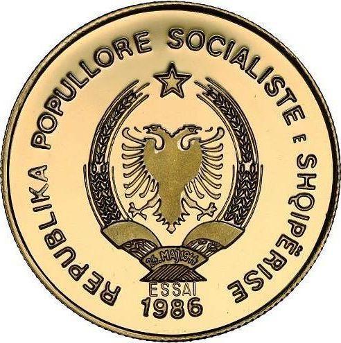 Реверс монеты - Пробные 50 леков 1986 года "Порт Дураццо" Золото - цена золотой монеты - Албания, Народная Республика