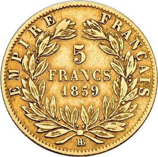 Reverse 5 Francs 1859 BB "Type 1855-1860" Strasbourg - France, Napoleon III