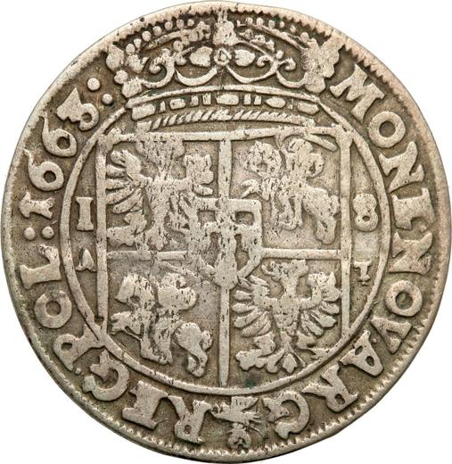 Reverso Ort (18 groszy) 1663 AT "Escudo de armas recto" - valor de la moneda de plata - Polonia, Juan II Casimiro