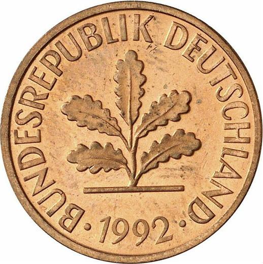 Reverso 2 Pfennige 1992 A - valor de la moneda  - Alemania, RFA