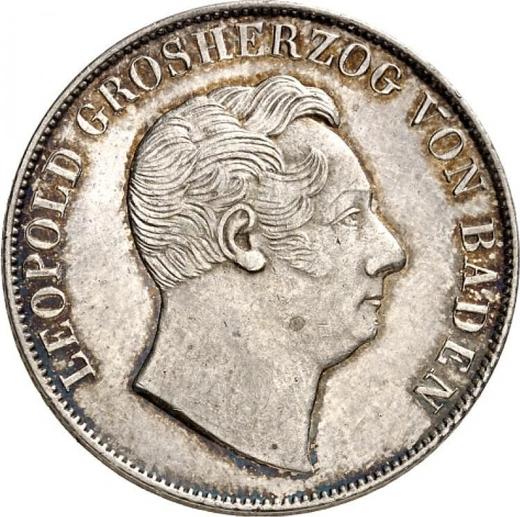 Аверс монеты - 1 гульден 1847 года - цена серебряной монеты - Баден, Леопольд