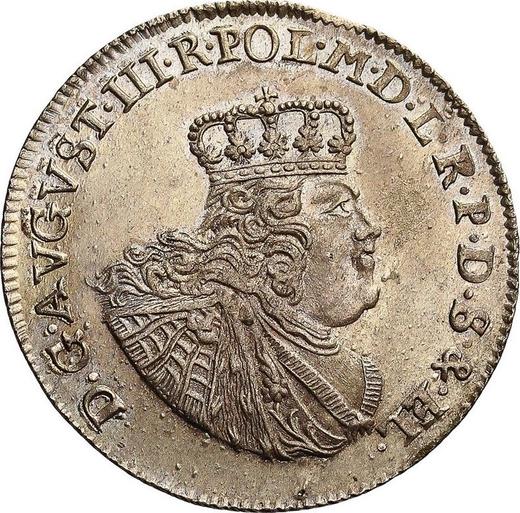 Anverso Tymf (18 groszy) 1763 FLS "de Elbląg" Inscripción "Secund" - valor de la moneda de plata - Polonia, Augusto III