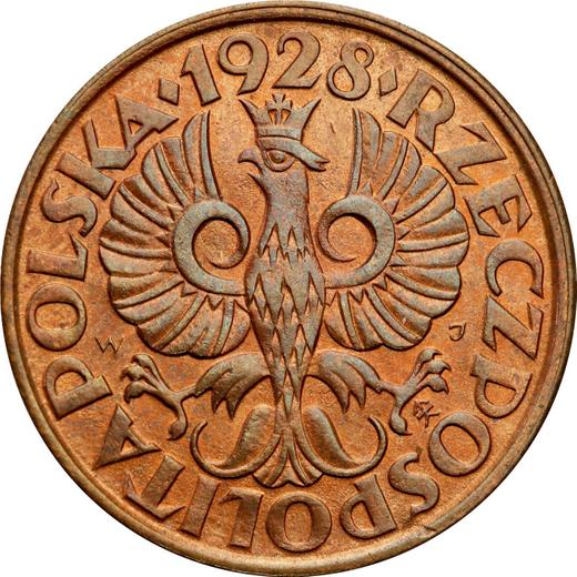 Аверс монеты - 2 гроша 1928 года WJ - цена  монеты - Польша, II Республика