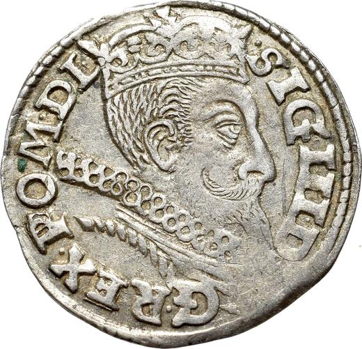 Аверс монеты - Трояк (3 гроша) 1601 года P "Познаньский монетный двор" "P" рядом с Погоней - цена серебряной монеты - Польша, Сигизмунд III Ваза