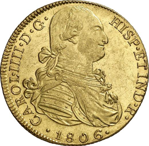 Awers monety - 8 escudo 1806 JP - cena złotej monety - Peru, Karol IV