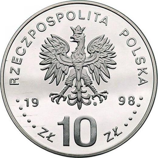 Anverso 10 eslotis 1998 MW NR "45 aniversario de la muerte de Emil August Fieldorf" - valor de la moneda de plata - Polonia, República moderna