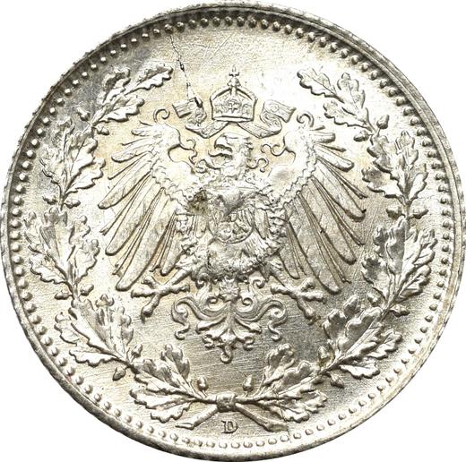 Reverso Medio marco 1918 D "Tipo 1905-1919" - valor de la moneda de plata - Alemania, Imperio alemán
