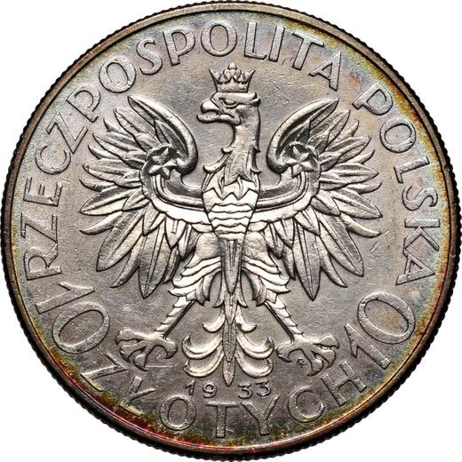 Anverso 10 eslotis 1933 "Polonia" - valor de la moneda de plata - Polonia, Segunda República