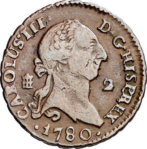 Аверс монеты - 2 мараведи 1780 года - цена  монеты - Испания, Карл III