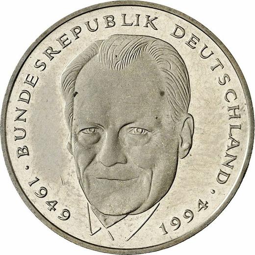 Anverso 2 marcos 1995 G "Willy Brandt" - valor de la moneda  - Alemania, RFA