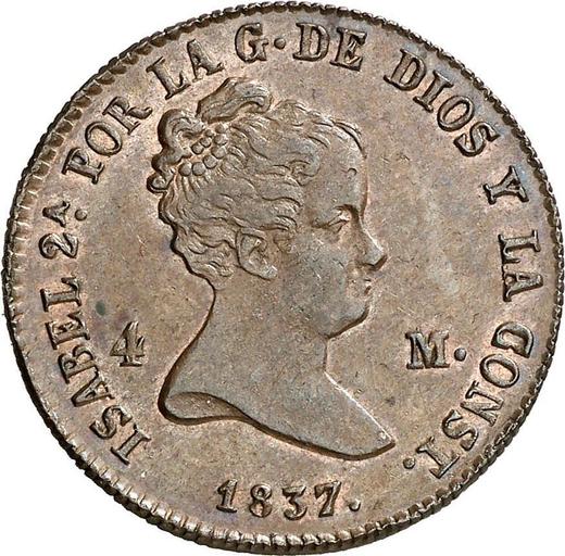 Аверс монеты - 4 мараведи 1837 года - цена  монеты - Испания, Изабелла II