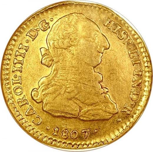 Аверс монеты - 2 эскудо 1807 года So FJ - цена золотой монеты - Чили, Карл IV
