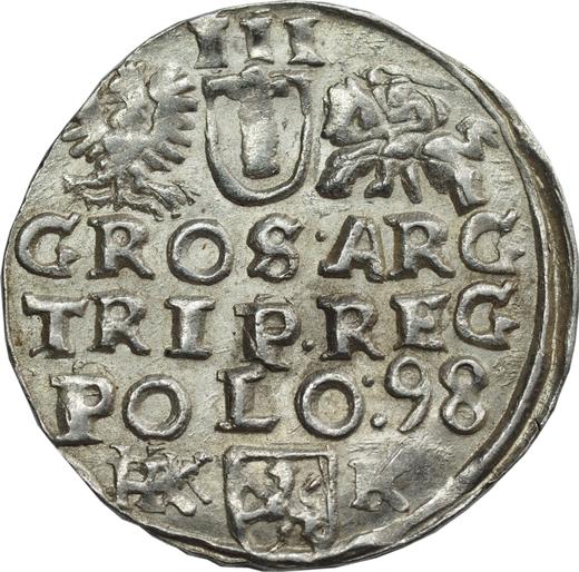 Reverso Trojak (3 groszy) 1598 HK K "Casa de moneda de Wschowa" - valor de la moneda de plata - Polonia, Segismundo III