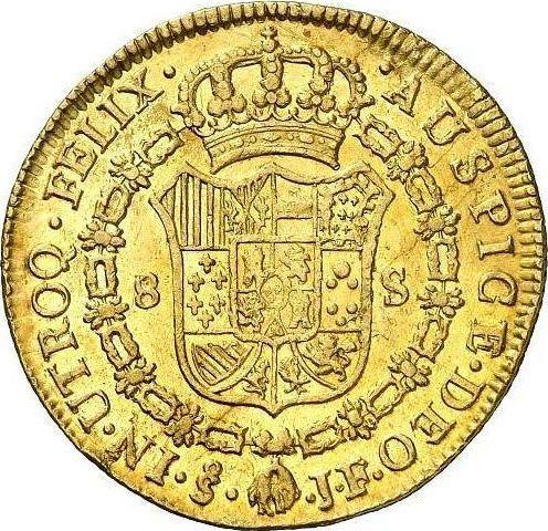 Reverso 8 escudos 1807 So JF - valor de la moneda de oro - Chile, Carlos IV