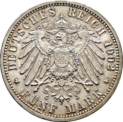 Reverso 5 marcos 1902 "Baden" 50 aniversario del reinado - valor de la moneda de plata - Alemania, Imperio alemán
