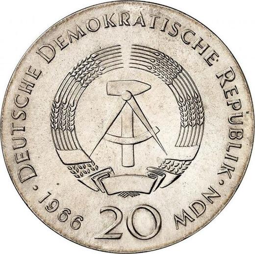 Реверс монеты - 20 марок 1966 года "Лейбниц" - цена серебряной монеты - Германия, ГДР