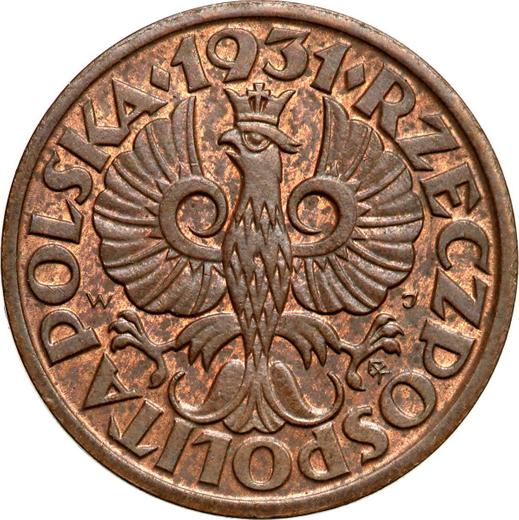 Аверс монеты - 1 грош 1931 года WJ - цена  монеты - Польша, II Республика
