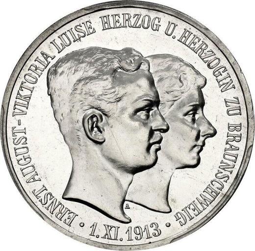 Awers monety - 3 marki 1915 A "Brunszwik" Wstąpienie na tron Bez napisu "U. LÜNEB" - cena srebrnej monety - Niemcy, Cesarstwo Niemieckie