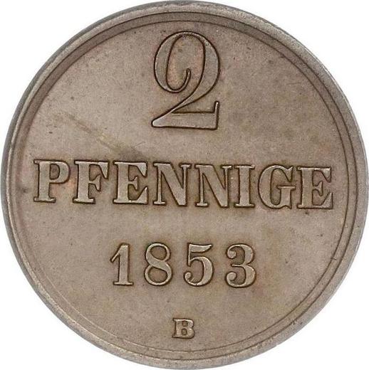 Реверс монеты - 2 пфеннига 1853 года B - цена  монеты - Брауншвейг-Вольфенбюттель, Вильгельм