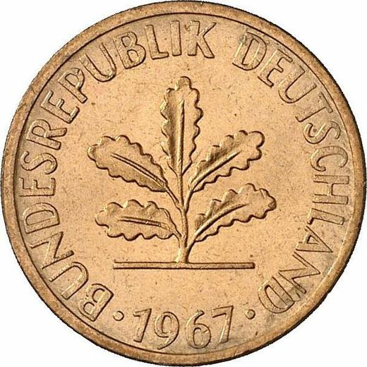 Реверс монеты - 1 пфенниг 1967 года J - цена  монеты - Германия, ФРГ