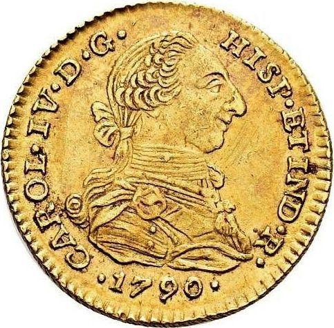 Аверс монеты - 2 эскудо 1790 года NR JJ - цена золотой монеты - Колумбия, Карл IV