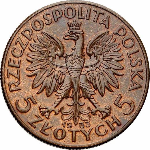Anverso Pruebas 5 eslotis 1933 "Polonia" Bronce - valor de la moneda  - Polonia, Segunda República