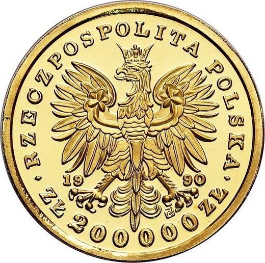 Awers monety - 200000 złotych 1990 "Józef Piłsudski" - cena złotej monety - Polska, III RP przed denominacją
