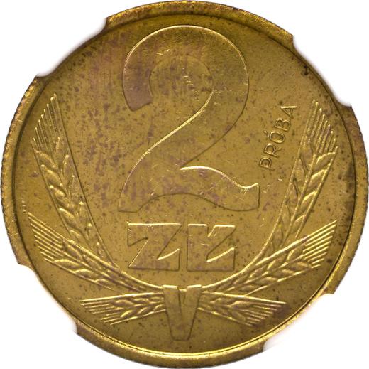 Reverso Pruebas 2 eslotis 1987 MW Latón - valor de la moneda  - Polonia, República Popular