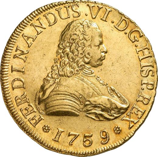 Anverso 8 escudos 1759 So J "Tipo 1758-1759" - valor de la moneda de oro - Chile, Fernando VI