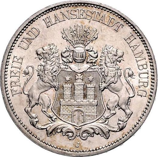 Аверс монеты - 5 марок 1888 года J "Гамбург" - цена серебряной монеты - Германия, Германская Империя