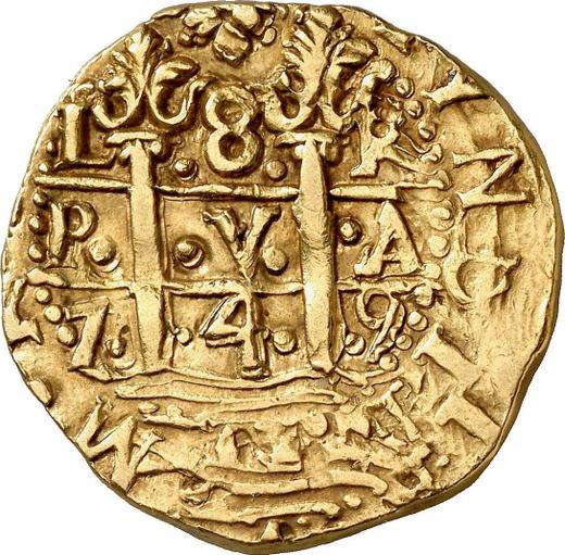 Реверс монеты - 8 эскудо 1749 года L R - цена золотой монеты - Перу, Фердинанд VI