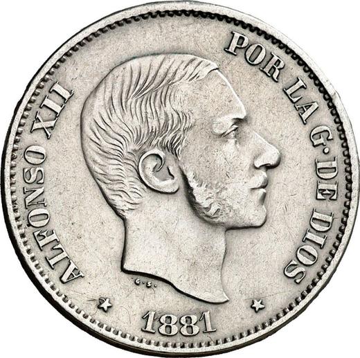 Awers monety - 50 centavos 1881 - cena srebrnej monety - Filipiny, Alfons XII